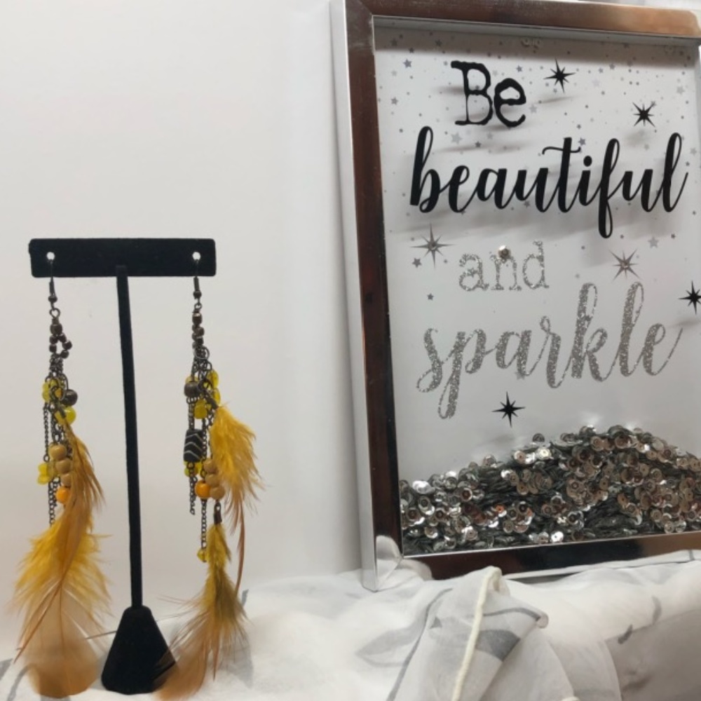 Canary yellow feather earrings